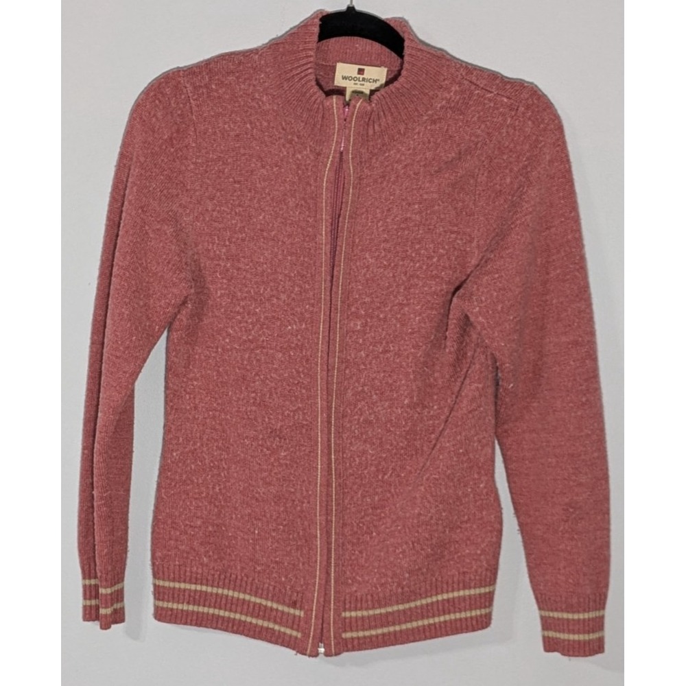 Woolrich Dahlia Pink Tweed Full Zip Cardigan Sweater Wool Blend Small Vintage